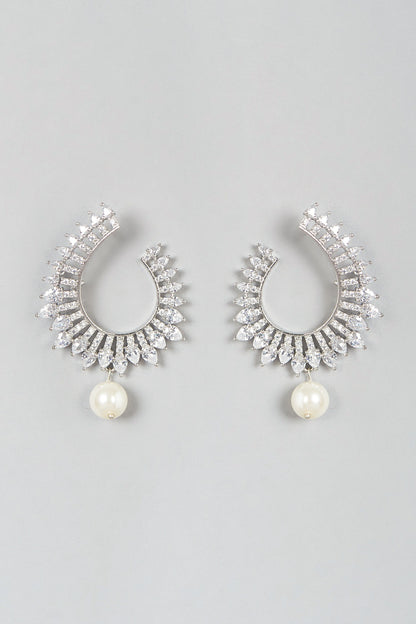 White Finish Faux Diamonds & Zircons Earrings