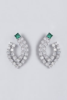 White Finish Green Synthetic Stones & Zircons Earrings