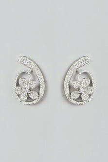 White Finish Faux Diamond Stud Earrings