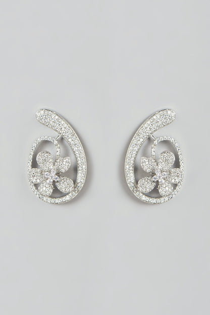 White Finish Faux Diamond Stud Earrings