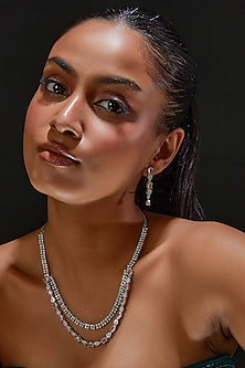 White Finish Zircon Layered Necklace Set