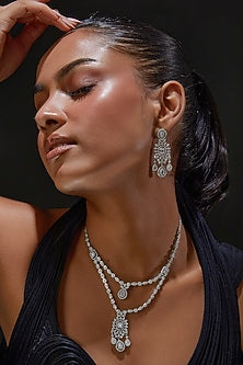 White Finish Zircon Layered Necklace Set