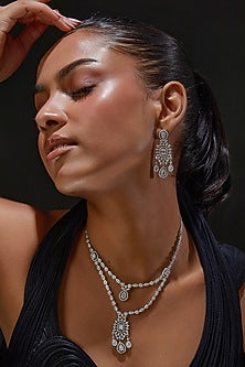 White Finish Zircon Layered Necklace Set