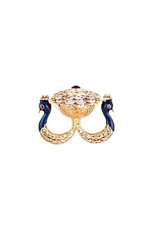 Yellow Rhodium Plated Blue & Red Two Finger Ring