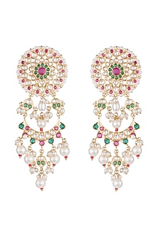 Gold Rhodium Finish Kundan & Colorful Stone Earrings