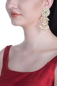 Gold Rhodium Finish Kundan & Colorful Stone Earrings
