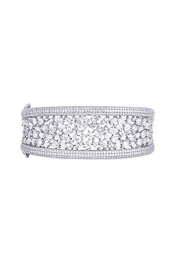 White Rhodium Finish Faux Diamond Openable Kada Bracelet