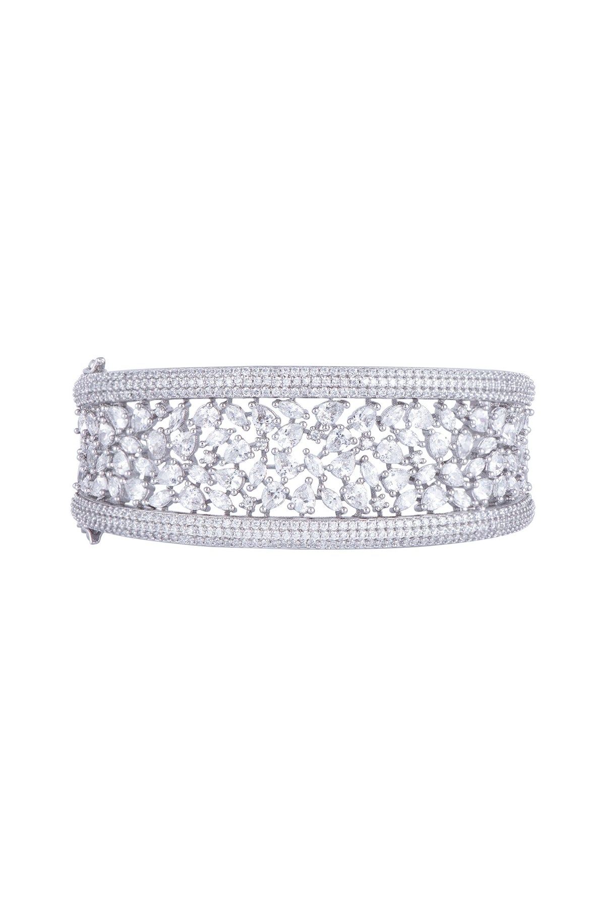 White Rhodium Finish Faux Diamond Openable Kada Bracelet