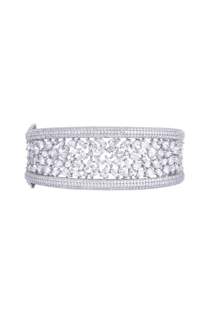 White Rhodium Finish Faux Diamond Openable Kada Bracelet
