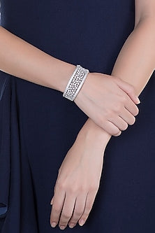 White Rhodium Finish Faux Diamond Openable Kada Bracelet