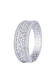 White Rhodium Finish Faux Diamond Openable Kada Bracelet