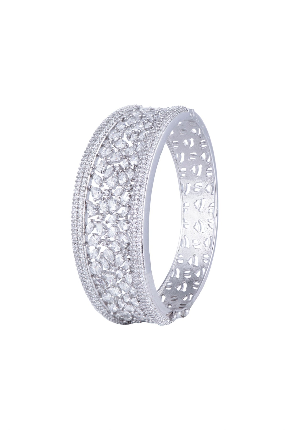 White Rhodium Finish Faux Diamond Openable Kada Bracelet