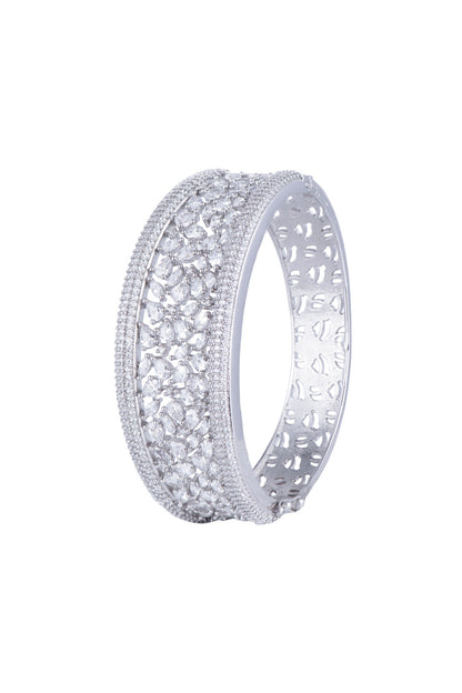 White Rhodium Finish Faux Diamond Openable Kada Bracelet