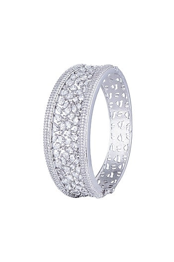 White Rhodium Finish Faux Diamond Openable Kada Bracelet