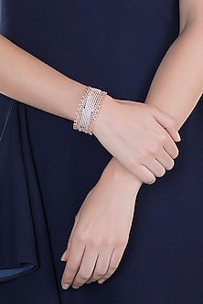 Rose Gold Finish Faux Diamond Openable Kada Bracelet