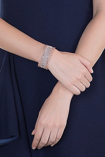Rose Gold Finish Faux Diamond Openable Kada Bracelet
