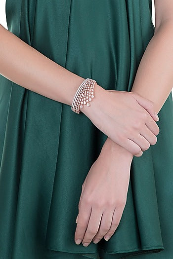 Rose Gold Finish Faux Diamond Openable Bracelet