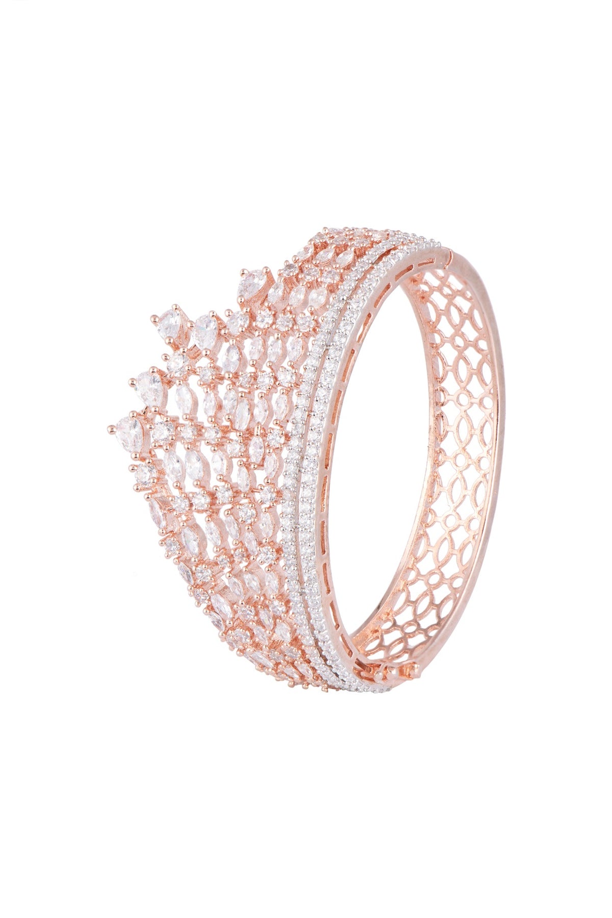 Rose Gold Finish Faux Diamond Openable Bracelet