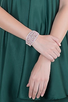 Rose Gold Finish Faux Diamond & Red Stone Openable Kada Bracelet