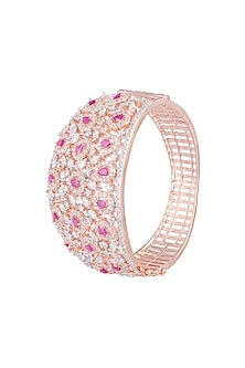 Rose Gold Finish Faux Diamond & Red Stone Openable Kada Bracelet