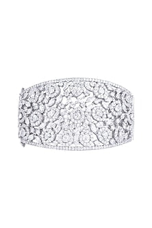 White Rhodium Finish Faux Diamond Kada Bracelet