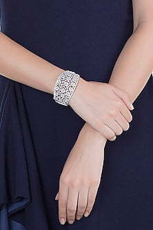 White Rhodium Finish Faux Diamond Kada Bracelet