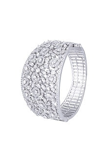 White Rhodium Finish Faux Diamond Kada Bracelet
