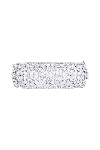 White Rhodium Finish Faux Diamond Openable Bracelet