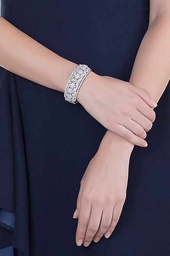 White Rhodium Finish Faux Diamond Openable Bracelet
