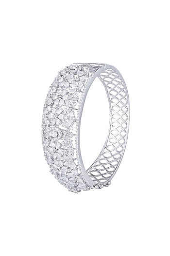 White Rhodium Finish Faux Diamond Openable Bracelet