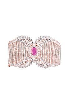 Rose Gold Finish Diamond & Red Stone Openable Kada Bracelet