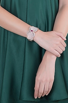 Rose Gold Finish Diamond & Red Stone Openable Kada Bracelet