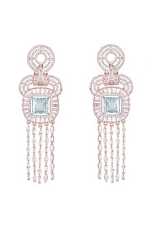 Rose Gold Finish Faux Diamond & Blue Stone Earrings