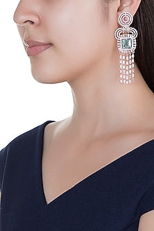 Rose Gold Finish Faux Diamond & Blue Stone Earrings
