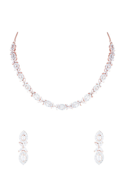 Rose Gold Plated Faux Diamond Necklace Set