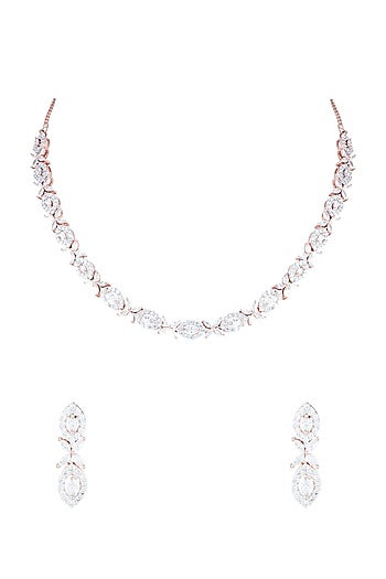Rose Gold Plated Faux Diamond Necklace Set