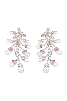 Rose Gold Plated Faux Diamond & Pearl Earrings