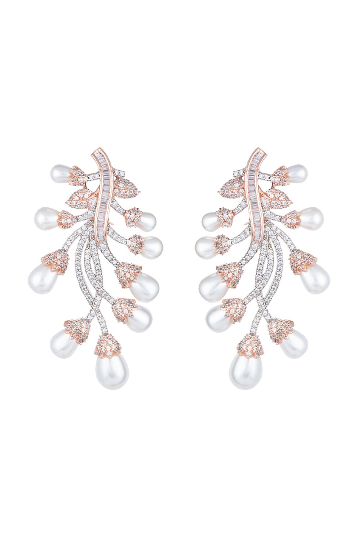 Rose Gold Plated Faux Diamond & Pearl Earrings