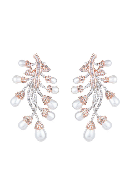 Rose Gold Plated Faux Diamond & Pearl Earrings