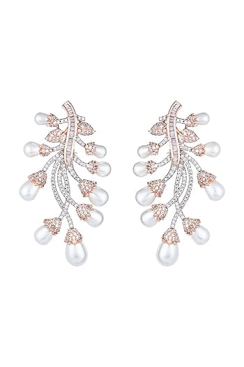 Rose Gold Plated Faux Diamond & Pearl Earrings