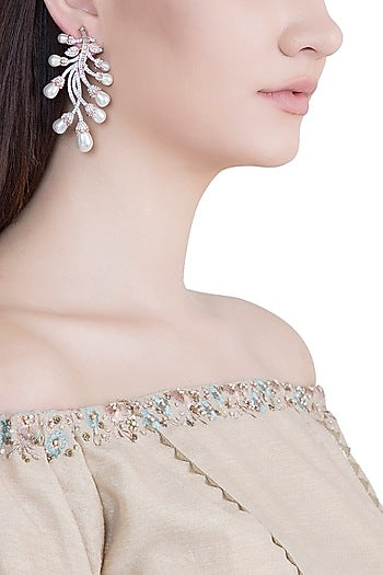 Rose Gold Plated Faux Diamond & Pearl Earrings