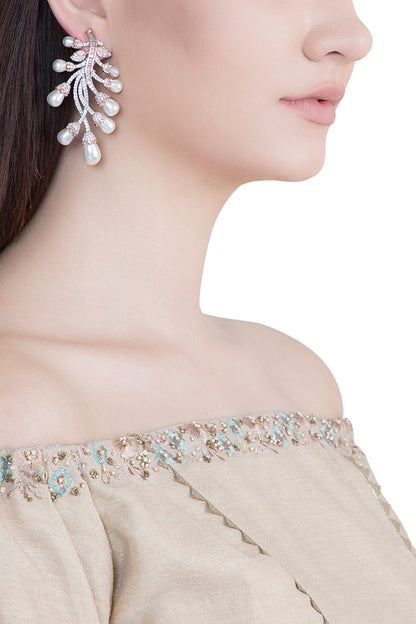 Rose Gold Plated Faux Diamond & Pearl Earrings