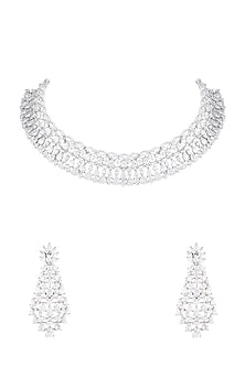 White Rhodium Plated Faux Diamond Necklace Set
