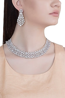 White Rhodium Plated Faux Diamond Necklace Set