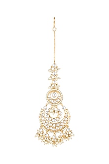 Yellow Rhodium Plated Kundan & Pearl Maangtika