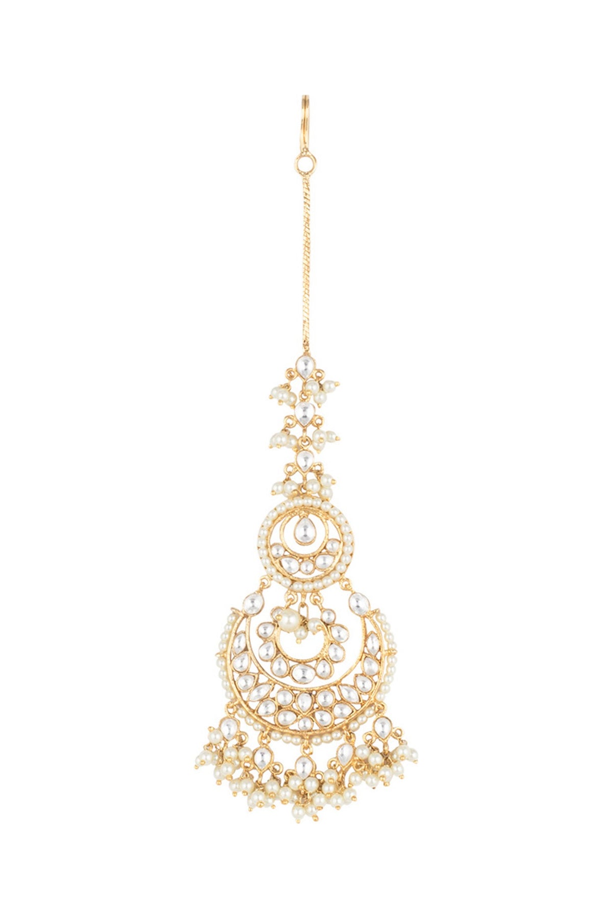 Yellow Rhodium Plated Kundan & Pearl Maangtika