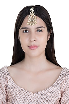 Yellow Rhodium Plated Kundan & Pearl Maangtika