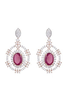 Rose Gold Plated Faux Diamond & Red Stone Earrings
