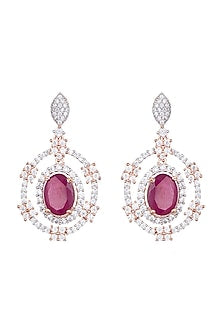 Rose Gold Plated Faux Diamond & Red Stone Earrings