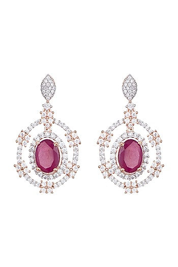 Rose Gold Plated Faux Diamond & Red Stone Earrings